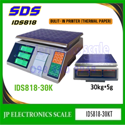 เครื่องชั่งคำนวณราคา30kgSDS รุ่น IDS818-30K พร้อมบิ้วอินปริ้นเตอร์ในตัว THERMAL PAPER