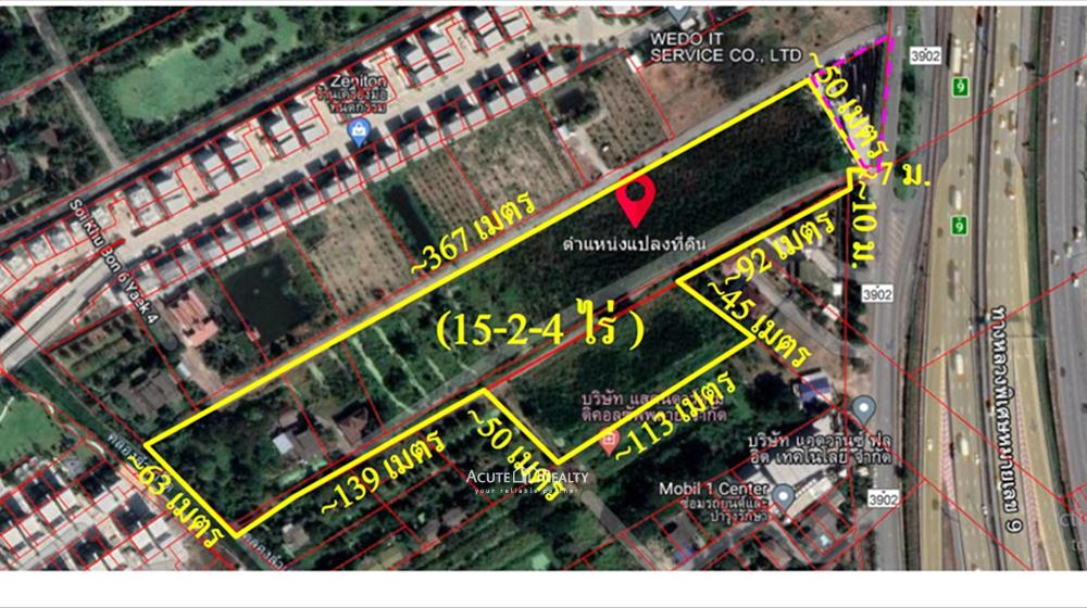 ขายที่ดินติดถนนเลียบทางด่วนกาญจนาภิเษก ใกล้ถนนรามอินทรา เนื้อที่ 15-2-4 ไร่